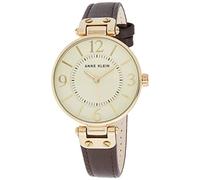 Anne KLEIN Damenuhr beige-Gold mit braunem Lederarmband