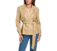 Anne Klein Kurzer Damen-Trenchcoat aus veganem Leder mit Gürtel, Coffee Cream, 40