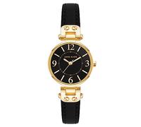 Anne Klein Women's Leather Strap Watch Black/Gold
