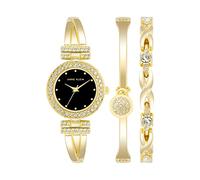 Anne Klein Women's Premium Crystal Accented Bangle Watch and Bracelet Set Gold/Black