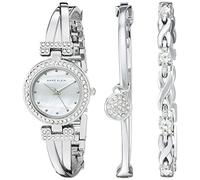 Anne Klein Women's Premium Crystal Accented Bangle Watch and Bracelet Set Silver