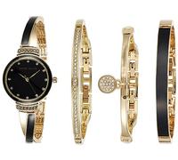 Anne Klein Women's Premium Crystal Accented Bangle Watch Set Gold/Black