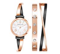 Anne Klein Women's Premium Crystal Accented Bangle Watch Set Rose Gold/Gunmetal Grey