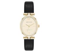 Anne Klein Women's Premium Crystal Accented Sustainable Leather Strap Watch Black/Gold
