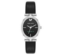 Anne Klein Women's Premium Crystal Accented Sustainable Leather Strap Watch Black/Silver
