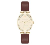 Anne Klein Women's Premium Crystal Accented Sustainable Leather Strap Watch Brown/Gold
