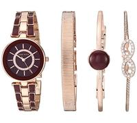 Anne Klein Women's Premium Crystal Accented Watch and Bracelet Set, AK/3286 Burgundy/Rose Gold