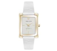 Anne Klein Women's Sustainable Croco-Grain Leather Strap Watch, AK/5146 White/Gold