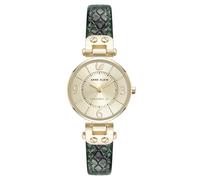 Anne Klein Women's Sustainable Leather Strap Watch, AK/5144 Green/Gold