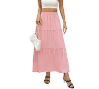 Annebouti Damen Sommer Boho Elastisch Hohe Taille Plissee A Linie Stufed Maxirock, rosa - dusty pink, Mittel