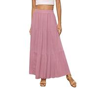 Annebouti Maxirock für Damen, Sommer, Boho, elastisch, hohe Taille, Plissee, A-Linie, gestufter Maxirock - Violett - Groß