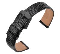 ANNEFIT Uhrenarmband 10mm Leder für Damen, Eidechsen-Prägung Ersatzarmband mit Edelstahl Schwarz Schnalle (Schwarz)