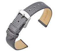 ANNEFIT Uhrenarmband 12mm Leder für Damen, Eidechsen-Prägung Ersatzarmband mit Edelstahl Silberne Schnalle (Grau)