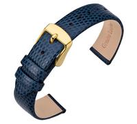 ANNEFIT Uhrenarmband 13mm Leder für Damen, Eidechsen-Prägung Ersatzarmband mit Edelstahl Gold Schnalle (Blau)