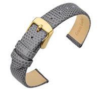 ANNEFIT Uhrenarmband 15mm Leder für Damen, Eidechsen-Prägung Ersatzarmband mit Edelstahl Gold Schnalle (Grau)