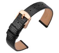 ANNEFIT Uhrenarmband 16mm Leder für Damen, Eidechsen-Prägung Ersatzarmband mit Edelstahl Roségold Schnalle (Schwarz)