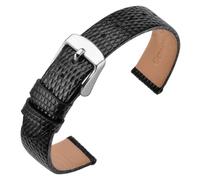 ANNEFIT Uhrenarmband 18mm Leder für Damen, Eidechsen-Prägung Ersatzarmband mit Edelstahl Silberne Schnalle (Schwarz)