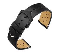ANNEFIT Vintage Leder Uhrenarmband, Schnellverschluss Ersatzband 20mm mit Schwarz Schnalle für Herren Damen (Schwarz)