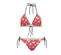Annejudy Neckholder-Bikini-Set für Damen, 2-teilig, Triangel-Badeanzüge, freche Krawatte an der Seite, Weihnachts-Hoho-Druck, Medium