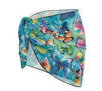 Annejudy Sarong Wickel-Überzug für Damen, Strand-Bikini, schnell trocknend, weich, durchsichtig, Chiffon, kurzer Rock, Einheitsgröße, einfach zu binden, Schmetterling, Einheitsgröße