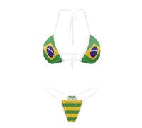 Annejudy Sexy Damen-Bikini, Tanga, SES, zweiteilig, brasilianischer Neckholder, Badeanzug, schnelltrocknend, Strand-Bikini, Badeanzug, M-2XL, Flagge Brasiliens, Medium