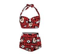 Annejudy Zweiteiliges Damen-Bikini-Set, Badeanzug, Neckholder, gerüscht, hohe Taille, Bikini mit Unterteil, Weihnachts-Hoho-Druck, XL