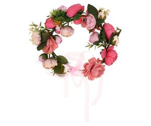 Anneome Boho Brautkranz Haarband mit Künstlichen Blumen Dekoratives Stirnband in Rosa für Hochzeit Fotoshooting und Festival
