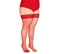 Annes styling Calze Rete Halterlose Netzstrümpfe aus Silikon mit Spitzenabschluss und hohen Rauten Nylonnetz, Rosso TG-7/8