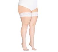 Annes styling Calze Rete Halterlose Netzstrümpfe aus Silikon mit Spitzenabschluss und hohen Rauten Nylonnetz, Bianco TG-7/8