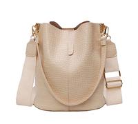 ANNI RIEL Leder-Eimertasche, Crossbody-Tasche für Damen, modisch, klassisches Krokodilmuster, große Umhängetasche, Handtasche, Geldbörsen (weiß), weiß