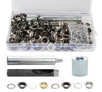 Annickee 140 Stücke in 4 Farbe Ösen Set, 10mm Ösenzange Kit, Ösen Werkzeug Kit inklusive Lochwerkzeug, Montagewerkzeug, Basis, Ösenzange Metallösen, Ösen-Set für Planen/Leder/Gewebe/Vorhang