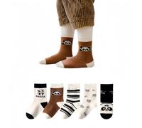 ANNIUP 5 Paare Cartoon Schwarz Weiß Panda Kindersocken,Süße Panda Muster Socken,Weich Gestrickte Baumwollsocken Freizeitsocken,Lustige Tier Baumwolle Crew Socken,Witzige Kindersocken (A, 27-31)