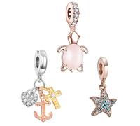 Annmors 925 Sterling Silber Bead Charms Europäische Armbänder Halskette Pink Sea Turtle Anchor Starfish Perlen Zirkonia,Weihnachten,Valentinstag,Muttertag,Geschenkanhänger Frauen Mädchen 3-Stück/Paket