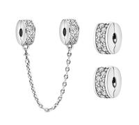 Annmors 925 Sterling Silber Bead Charms Europäische Armbänder Halskette Safety Chain & Clips Perlen mit Zirkonia,Weihnachten,Valentinstag,Muttertag,Geschenkanhänger Frauen und Mädchen 3-Stück/Paket