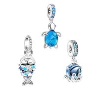 Annmors 925 Sterling Silber Bead Charms Europäische Armbänder Halskette Sea Turtle Octopuse Fish Perlen mit Zirkonia,Weihnachten,Valentinstag,Muttertag,Geschenkanhänger Frauen Mädchen 3-Stück/Paket