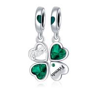 Annmors 925 Sterling Silber Bead Charms für Europäische Armbänder Halskette Best Friends Leaf Clover Dangle Perlen Zirkonia,Weihnachten,Valentinstag,Muttertag,Geschenkanhänger für Frauen und