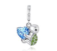 Annmors 925 Sterling Silber Bead Charms für Europäische Armbänder Halskette Blue Murano Glass Turtle Dangle Perlen mit Zirkonia,Weihnachten,Valentinstag, Muttertag,Geschenkanhänger für Frauen Mädchen