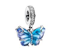 Annmors 925 Sterling Silber Bead Charms für Europäische Armbänder und Halskette Blue Murano Glass Butterfly Dangle Perlen,Weihnachten,Valentinstag,Muttertag,Geschenkanhänger für Frauen und Mädchen