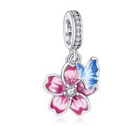 Annmors 925 Sterling Silber Bead Charms für Europäische Armbänder und Halskette Flower And Butterfly Perlen mit 5A Zirkonia, Weihnachten, Muttertag, Geschenkanhänger für Frauen und Mädchen