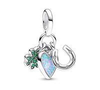 Annmors 925 Sterling Silber Bead Charms für Europäische Armbänder und Halskette Four Leaf Clover & Blue Heart Perlen Zirkonia,Weihnachten,Valentinstag,Muttertag,Geschenkanhänger für Frauen und Mädchen