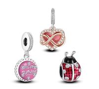 Annmors 925 Sterling Silber Bead Charms für Europäische Armbänder und Halskette Perlen Happy Birthday Ladybird Infinity mit 5A Zirkonia,Valentinstag,Muttertag,Geschenkanhänger Frauen Mädchen 3-Stück