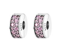 Annmors 925 Sterling Silber Bead Charms für Europäische Armbänder und Halskette Pink Clip Stopper Perlen mit 5A Zirkonia,Weihnachten,Valentinstag,Muttertag,Geschenkanhänger für Frauen und