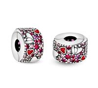 Annmors 925 Sterling Silber Bead Charms für Europäische Armbänder und Halskette Pink Pavé Clip Perlen mit 5A Zirkonia, Weihnachten, Valentinstag, Muttertag, für Frauen und packs of 2