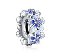 Annmors 925 Sterling Silber Bead Charms für Europäische Armbänder und Halskette Purple Flower Perlen mit 5A Zirkonia,Weihnachten, Valentinstag, Muttertag, Geschenkanhänger für Frauen und