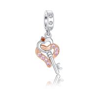 Annmors 925 Sterling Silber Bead Charms für Europäische Armbänder und Halskette Rosegold Heart Key Perlen mit 5A Zirkonia,Weihnachten, Valentinstag, Muttertag, Geschenkanhänger für Frauen und Mädchen