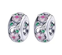 Annmors 925 Sterling Silber Colorful Flowers Stopper für Europäische Armbänder Halskette Perlen mit 5A Zirkonia,Weihnachten,Valentinstag,Muttertag,Geschenkanhänger für Frauen und 2-Stück/Paket