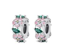 Annmors 925 Sterling Silber Green Daisy Stopper für Europäische Armbänder und Halskette Perlen mit 5A Zirkonia,Weihnachten,Valentinstag,Muttertag,Geschenkanhänger für Frauen und Mädchen 2-Stück/Paket