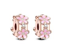 Annmors 925 Sterling Silber Pink Daisy Clips für Europäische Armbänder und Halskette Perlen mit 5A Zirkonia,Weihnachten,Valentinstag,Muttertag,Geschenkanhänger für Frauen und 2-Stück/Paket