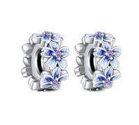 Annmors 925 Sterling Silber Purple Flowers Stopper für Europäische Armbänder Halskette Perlen mit 5A Zirkonia,Weihnachten,Valentinstag,Muttertag,Geschenkanhänger für Frauen und 2-Stück/Paket