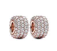 Annmors 925 Sterling Silber Rosegold Clear Spacer für Europäische Armbänder Halskette Perlen mit 5A Zirkonia,Weihnachten,Valentinstag,Muttertag,Geschenkanhänger für Frauen und 2-Stück/Paket